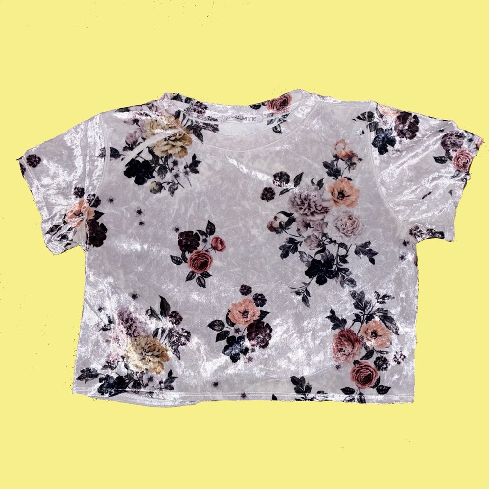 Soft Velvet White Floral Crop Top